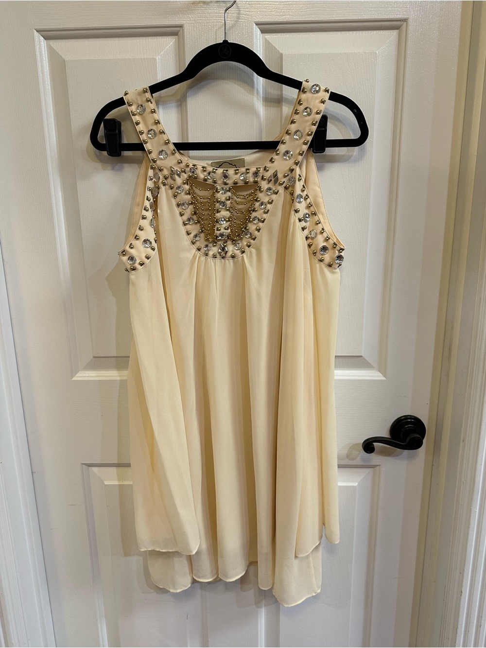 Boutique Embellished Cream Sleeveless Chiffon Tunic